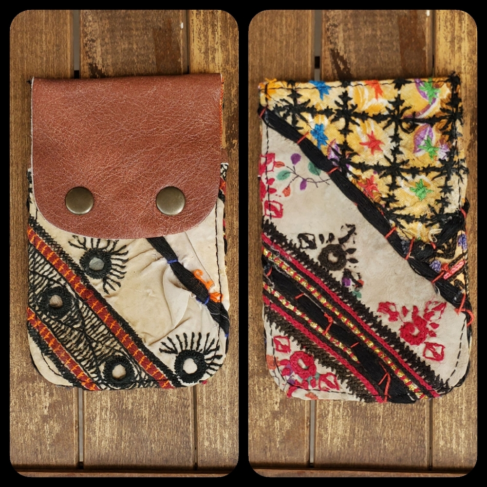 🪬🍄 Free People Boho Embroidered Repurposed vtg banjara hippie Wallet card case